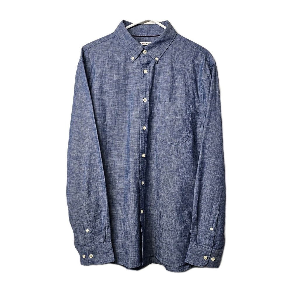 Jos A Banks 1905 Mens Large Chambray Tailored Fit 100% Cotton Blue Button Up EUC